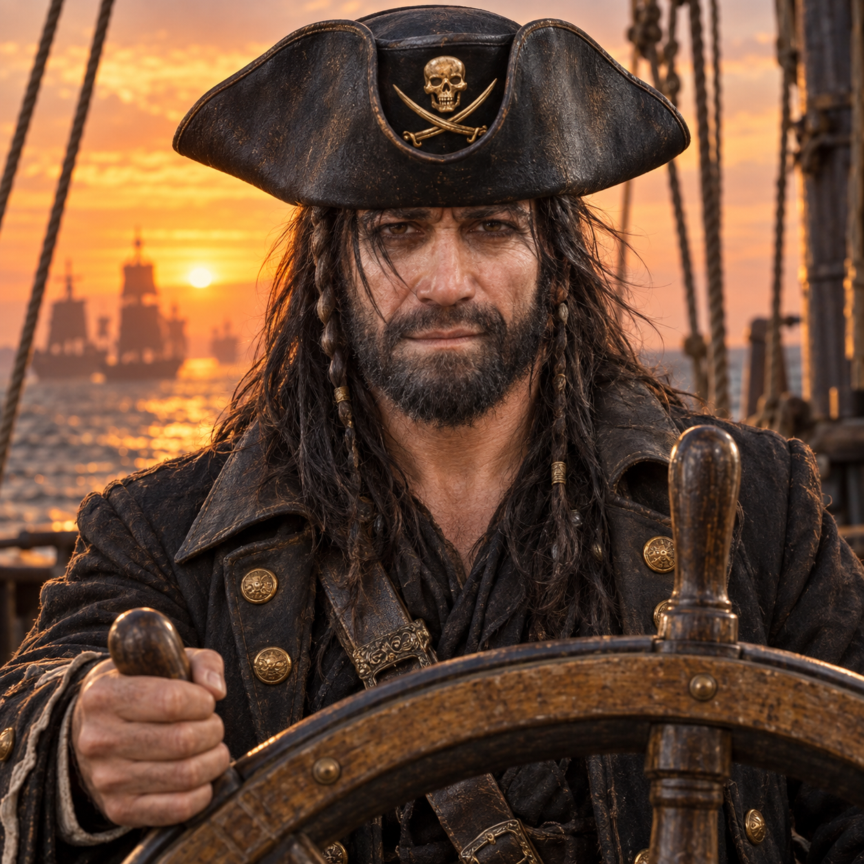 Capitaine pirate à la barre
